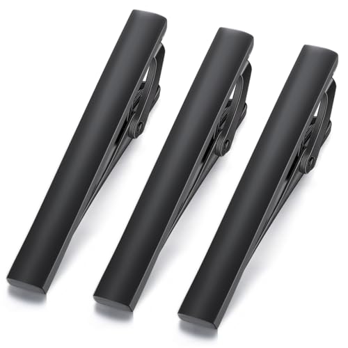 HONEY BEAR 3 Stück 1.97inch Herren Krawattennadel Set Krawattenklammer für Normale Krawatte Tie Clips Set 5cm (Schwarz matt 5cm) von HONEY BEAR