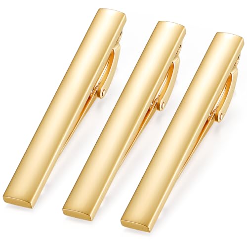 HONEY BEAR 3 Stück 5.4cm(2.12inch) Herren Krawattennadel Set Krawattenklammer für Normale Krawatte Tie Clips Set (Shinny Gold) von HONEY BEAR