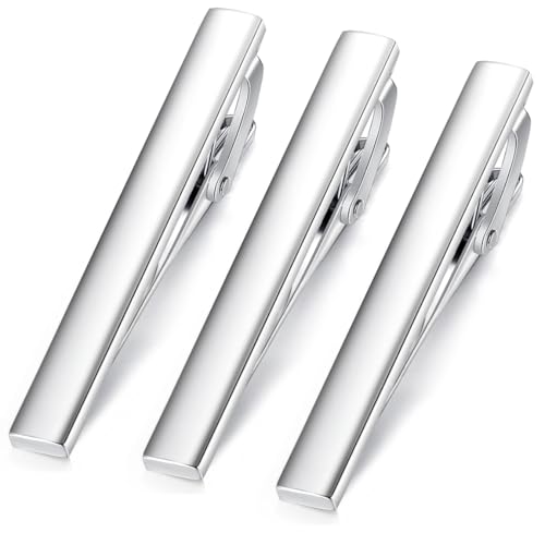 HONEY BEAR 3 Stück 5.4cm(2.12inch) Herren Krawattennadel Set Krawattenklammer für Normale Krawatte Tie Clips Set (Shinny Silber) von HONEY BEAR
