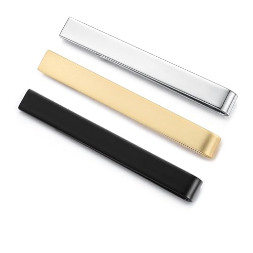 HONEY BEAR 3 Stück 5.4cm Herren Krawattennadel Set Krawattenklammer für Normale Krawatte Tie Clip (Glänzendes Silber+Schwarz+Mattes Gold mit Box) von HONEY BEAR