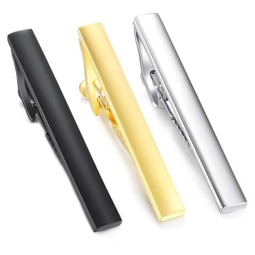 HONEY BEAR 3 Stück 5.4cm Herren Krawattennadel Set Krawattenklammer für Normale Krawatte Edelstahl Tie Clip (3 Stück für Normale Krawatte mit Box B) von HONEY BEAR
