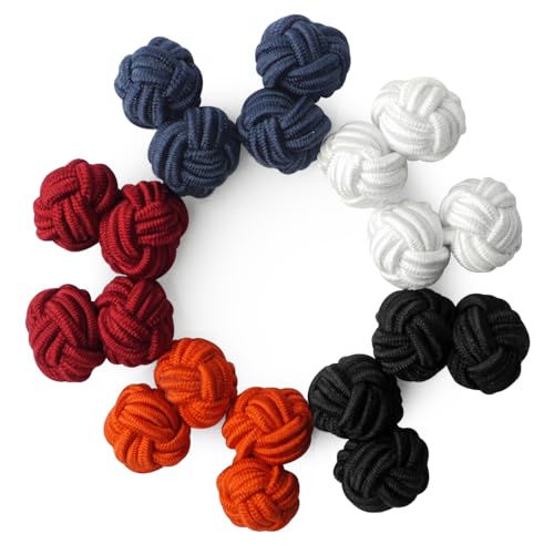 HONEY BEAR 5 Paar Herren/Damen Seide Stoff Knoten Seidenknoten Manschettenknöpfe Set mit Box (Orange Rot Schwarz mit Box) von HONEY BEAR