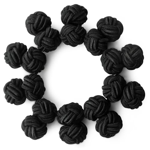 HONEY BEAR 5 Paar Herren/Damen Seide Stoff Knoten Seidenknoten Manschettenknöpfe Set mit Box (Schwarz mit Box) von HONEY BEAR