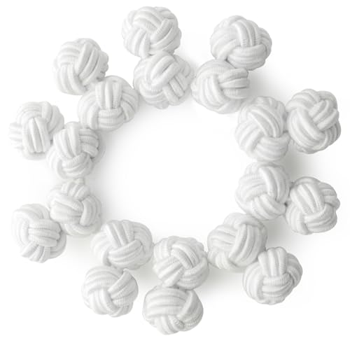 HONEY BEAR 5 Paar Herren/Damen Seide Stoff Knoten Seidenknoten Manschettenknöpfe Set mit Box (Weiß mit Box) von HONEY BEAR