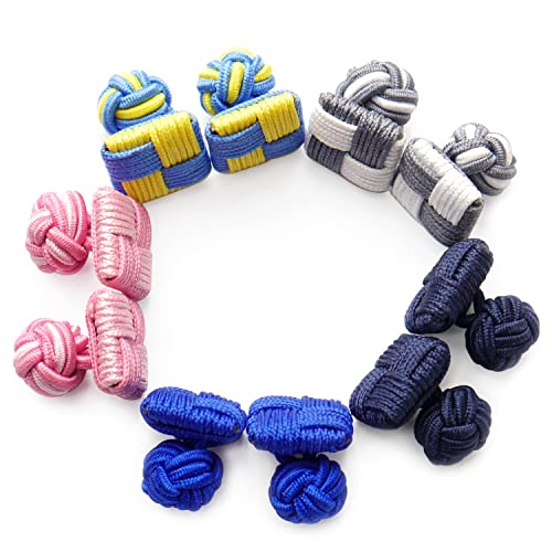 HONEY BEAR 5 Paar Quadratisch Herren/Damen Seide Stoff Knoten Seidenknoten Manschettenknöpfe Set mit Box (Farbe mit Box mischen) von HONEY BEAR