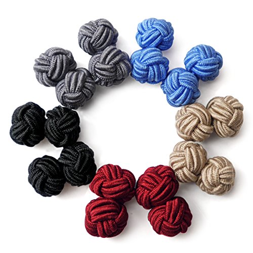 HONEY BEAR 5 Paar Herren/Damen Seide Stoff Knoten Seidenknoten Manschettenknöpfe Set mit Box (Blau Rot Braun mit Box) von HONEY BEAR