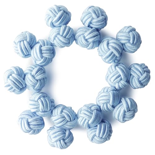 HONEY BEAR 5 Paar Herren/Damen Seide Stoff Knoten Seidenknoten Manschettenknöpfe Set (Hellblau Ohne Box) von HONEY BEAR