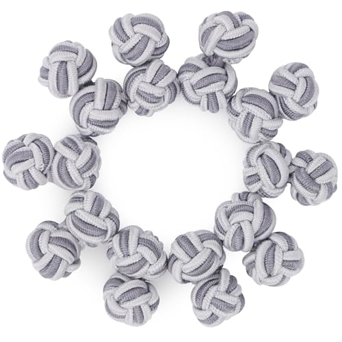 HONEY BEAR 5 Paar Herren/Damen Seide Stoff Knoten Seidenknoten Manschettenknöpfe Set (Grau Weiß ohne Box) von HONEY BEAR