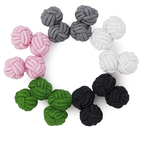 HONEY BEAR 5 Paar Herren/Damen Seide Stoff Knoten Seidenknoten Manschettenknöpfe Set (Grün Rosa Schwarz ohne Box) von HONEY BEAR