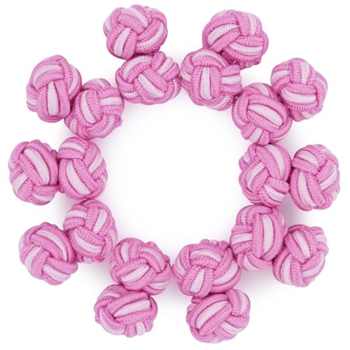 HONEY BEAR 5 Paar Herren/Damen Seide Stoff Knoten Seidenknoten Manschettenknöpfe Set (Rosa Weiß ohne Box) von HONEY BEAR