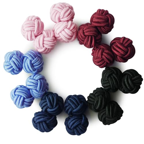 HONEY BEAR 5 Paar Herren/Damen Seide Stoff Knoten Seidenknoten Manschettenknöpfe Set mit Box (Blau Rot Rosa mit Box) von HONEY BEAR