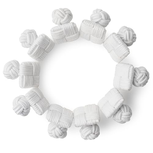 HONEY BEAR 5 Paar Quadratisch Herren/Damen Seide Stoff Knoten Seidenknoten Manschettenknöpfe Set, Hochzeits-Geschäfts-Geschenk,MEHRWEG (Weiß ohne Box) von HONEY BEAR