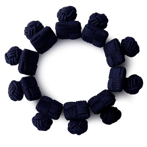 HONEY BEAR 5 Paar Quadratisch Herren/Damen Seide Stoff Knoten Seidenknoten Manschettenknöpfe Set mit Box (Marineblau mit Box) von HONEY BEAR