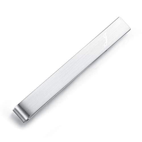 HONEY BEAR 5.4cm Herren Briefe Initialen Krawattennadel Krawattenklammer für Normale Krawatte Tie Clip，Gebürstetes Silber (J) von HONEY BEAR