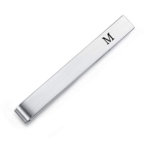 HONEY BEAR 5.5cm Herren Briefe Initialen Krawattennadel Krawattenklammer für Normale Krawatte Edelstahl Tie Clip，Silber mit Schwarzem Buchstaben,MEHRWEG von HONEY BEAR