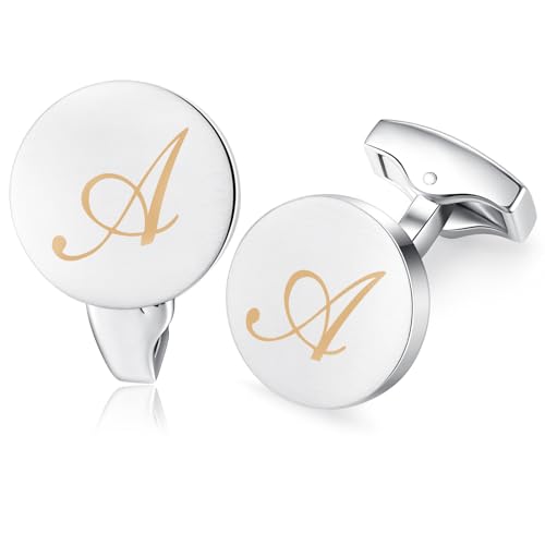 HONEY BEAR Briefe Initialen Buchstabe manschettenknöpfe Herren Edelstahl Hochzeit Cufflinks Manschettenknopf Gebürstetes Silber (A) von HONEY BEAR