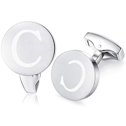 Honey Bear Briefe Initialen Buchstabe manschettenknöpfe Herren Edelstahl Hochzeit Cufflinks Manschettenknopf Gebürstetes Silber (C) von HONEY BEAR