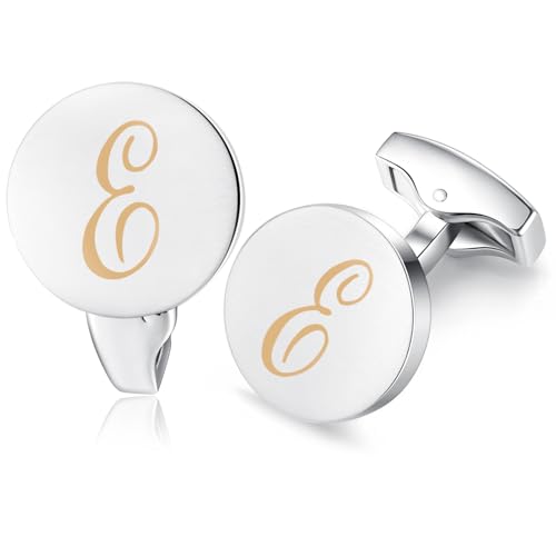 HONEY BEAR Briefe Initialen Buchstabe manschettenknöpfe Herren Edelstahl Hochzeit Cufflinks Manschettenknopf Gebürstetes Silber (E) von HONEY BEAR