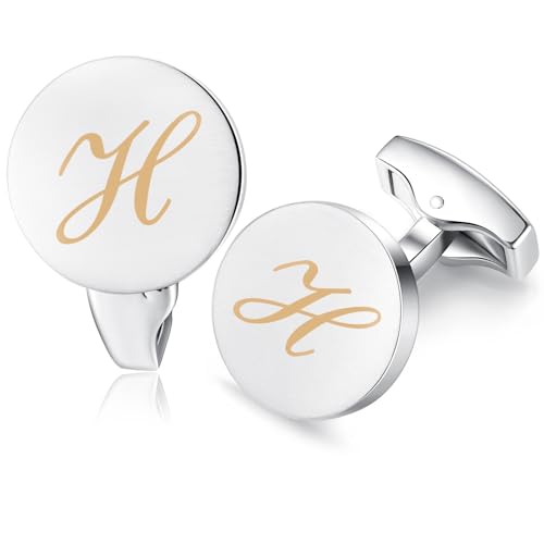 HONEY BEAR Briefe Initialen Buchstabe manschettenknöpfe Herren Edelstahl Hochzeit Cufflinks Manschettenknopf Gebürstetes Silber (H) von HONEY BEAR
