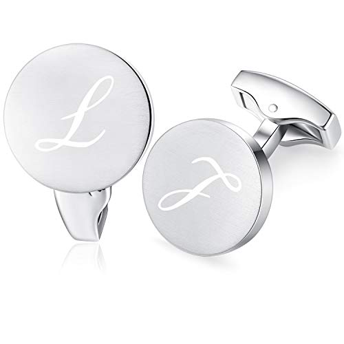 HONEY BEAR Briefe Initialen Buchstabe manschettenknöpfe Herren Edelstahl Hochzeit Cufflinks Manschettenknopf Gebürstetes Silber (L) von HONEY BEAR