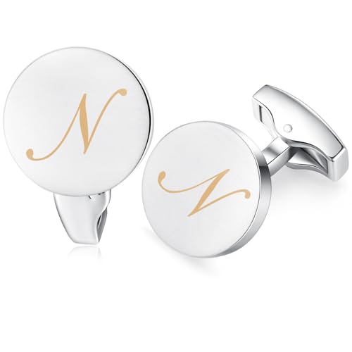 HONEY BEAR Briefe Initialen Buchstabe manschettenknöpfe Herren Edelstahl Hochzeit Cufflinks Manschettenknopf Gebürstetes Silber (N) von HONEY BEAR