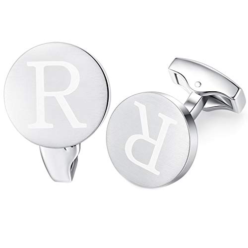 HONEY BEAR Briefe Initialen Buchstabe manschettenknöpfe Herren Edelstahl Hochzeit Cufflinks Manschettenknopf Gebürstetes Silber (R) von HONEY BEAR