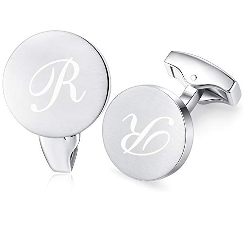 Honey Bear Briefe Initialen Buchstabe manschettenknöpfe Herren Edelstahl Hochzeit Cufflinks Manschettenknopf Gebürstetes Silber (R) von HONEY BEAR