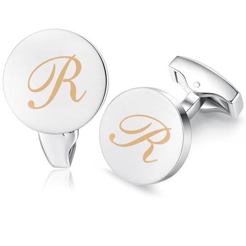 HONEY BEAR Briefe Initialen Buchstabe manschettenknöpfe Herren Edelstahl Hochzeit Cufflinks Manschettenknopf Gebürstetes Silber (R) von HONEY BEAR