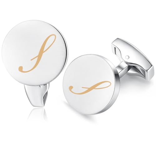 HONEY BEAR Briefe Initialen Buchstabe manschettenknöpfe Herren Edelstahl Hochzeit Cufflinks Manschettenknopf Gebürstetes Silber (S) von HONEY BEAR