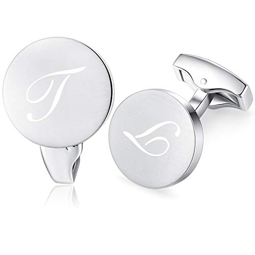 HONEY BEAR Briefe Initialen Buchstabe manschettenknöpfe Herren Edelstahl Hochzeit Cufflinks Manschettenknopf Gebürstetes Silber (T) von HONEY BEAR