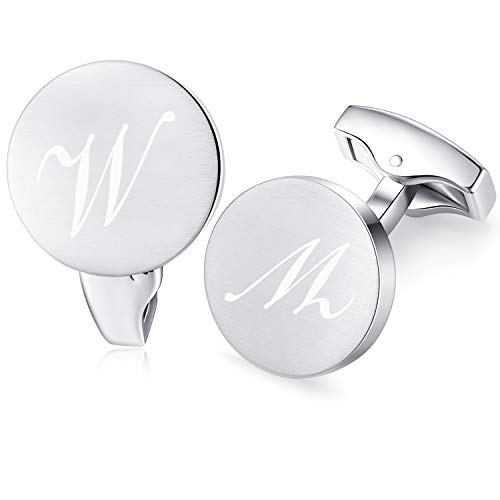 HONEY BEAR Briefe Initialen Buchstabe manschettenknöpfe Herren Edelstahl Hochzeit Cufflinks Manschettenknopf Gebürstetes Silber (W) von HONEY BEAR