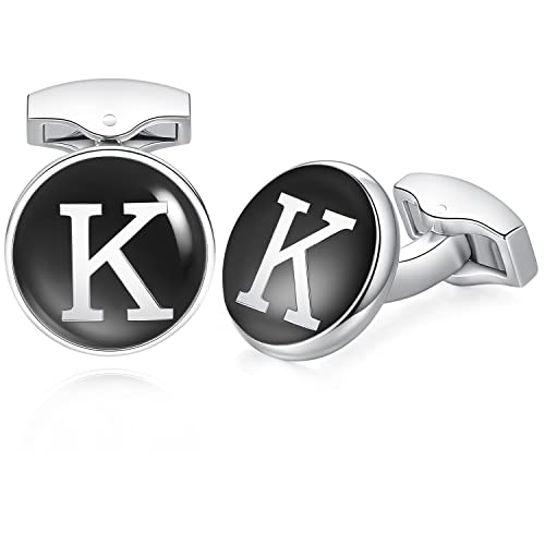 HONEY BEAR Briefe Initialen Buchstabe manschettenknöpfe Herren Edelstahl Hochzeit Cufflinks Manschettenknopf Schwarz,MEHRWEG (K) von HONEY BEAR