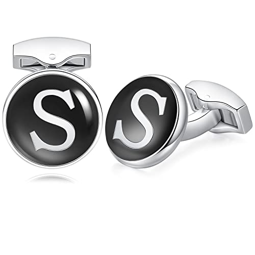 HONEY BEAR Briefe Initialen Buchstabe manschettenknöpfe Herren Edelstahl Hochzeit Cufflinks Manschettenknopf Schwarz,MEHRWEG (S) von HONEY BEAR
