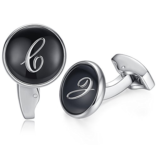 Honey Bear Briefe Initialen Buchstabe manschettenknöpfe Herren Edelstahl Hochzeit Cufflinks Manschettenknopf Schwarz (C) von HONEY BEAR