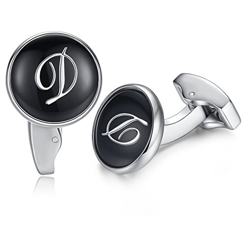 Honey Bear Briefe Initialen Buchstabe manschettenknöpfe Herren Edelstahl Hochzeit Cufflinks Manschettenknopf Schwarz (D) von HONEY BEAR