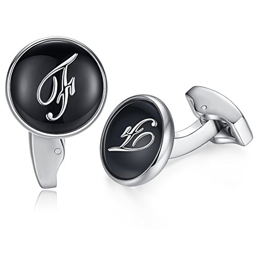 HONEY BEAR Briefe Initialen Buchstabe manschettenknöpfe Herren Edelstahl Hochzeit Cufflinks Manschettenknopf Schwarz (F) von HONEY BEAR