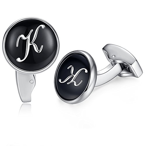 Honey Bear Briefe Initialen Buchstabe manschettenknöpfe Herren Edelstahl Hochzeit Cufflinks Manschettenknopf Schwarz (K) von HONEY BEAR