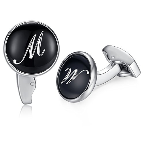 HONEY BEAR Briefe Initialen Buchstabe manschettenknöpfe Herren Edelstahl Hochzeit Cufflinks Manschettenknopf Schwarz (M) von HONEY BEAR