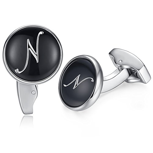 Honey Bear Briefe Initialen Buchstabe manschettenknöpfe Herren Edelstahl Hochzeit Cufflinks Manschettenknopf Schwarz (N) von HONEY BEAR