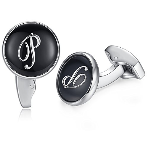 HONEY BEAR Briefe Initialen Buchstabe manschettenknöpfe Herren Edelstahl Hochzeit Cufflinks Manschettenknopf Schwarz (P) von HONEY BEAR