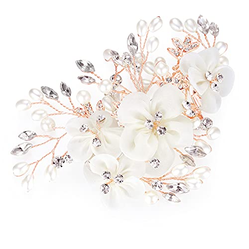 HONEY BEAR Damen Brautschmuck Blume Haarkämme Haar Klammern für Hochzeit, Kristall Strass mit Simulierte Perlen Haarschmuck,MEHRWEG von HONEY BEAR