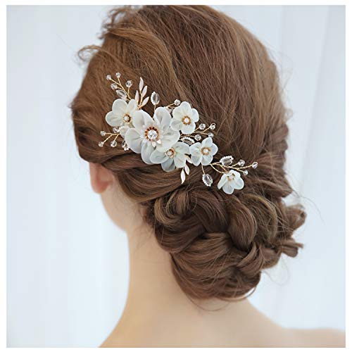 HONEY BEAR Damen Brautschmuck Haare Blume Haarkämme für Hochzeit, Kristall Strass mit Simulierte Perlen Haarschmuck, MEHRWEG (Blume 3) von HONEY BEAR