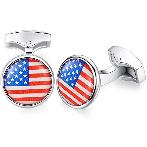 HONEY BEAR Flagge Manschettenknöpfe für Herren Shirt, Edelstahl,MEHRWEG (United States US American Flagge) von HONEY BEAR