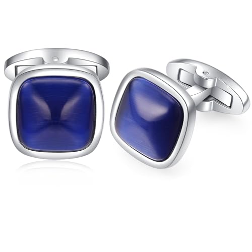 HONEY BEAR Herren Quadrat Manschettenknöpfe Hochzeit Cufflinks Manschettenknopf (Royal Blau Opal) von HONEY BEAR