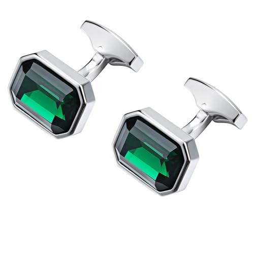 HONEY BEAR Herren Grün Zirkon Manschettenknöpfe Octagon Achteckig Hochzeit Cufflinks Manschettenknopf von HONEY BEAR