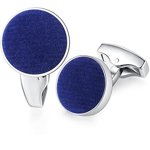 HONEY BEAR Herren Hochzeit Baumwolle Stoff Samt Manschettenknöpfe Cufflinks Edelstahl Manschettenknopf,Runden,MEHRWEG (Königsblau) von HONEY BEAR