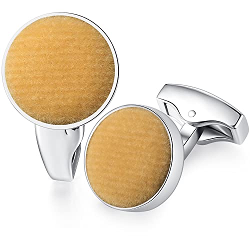 HONEY BEAR Herren Hochzeit Baumwolle Stoff Samt Manschettenknöpfe Cufflinks Manschettenknopf,Runden von HONEY BEAR