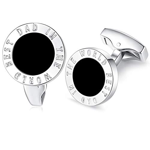 HONEY BEAR Herren Hochzeit Best Dad in The World Manschettenknöpfe Cufflinks Edelstahl Manschettenknopf Runden,MEHRWEG (Schwarz) von HONEY BEAR