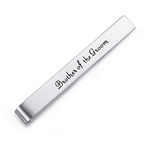 HONEY BEAR Herren Hochzeit Heirat Krawattennadel Krawattenklammer für Normale Krawatte Edelstahl Tie Clip,5.4cm,Silber,MEHRWEG (Brother of the Groom) von HONEY BEAR