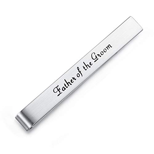 HONEY BEAR Herren Hochzeit Heirat Krawattennadel Krawattenklammer für Normale Krawatte Edelstahl Tie Clip,5.4cm,Silber,MEHRWEG (Father of the Groom) von HONEY BEAR